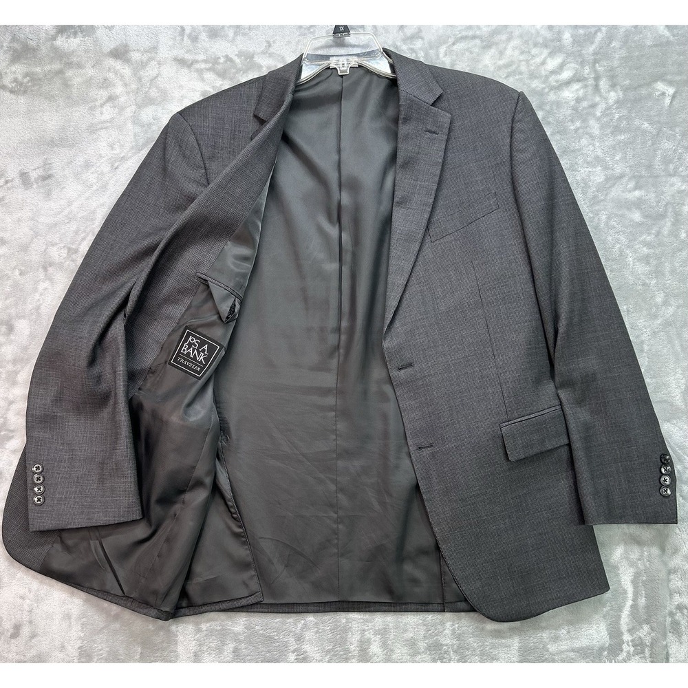 Jos A Bank Traveler Blazer Mens 44L Gray  Tailored Fit Wool Jacket Micro Check